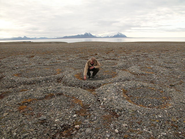 Person standing on top of stone circles