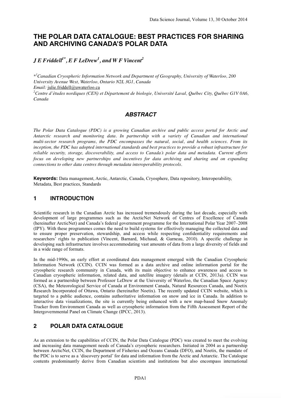 Friddell et al, Data Science Journal 2014