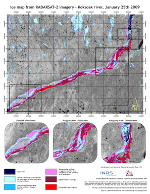 Ice map on Koksoak river, Quebec, Canada