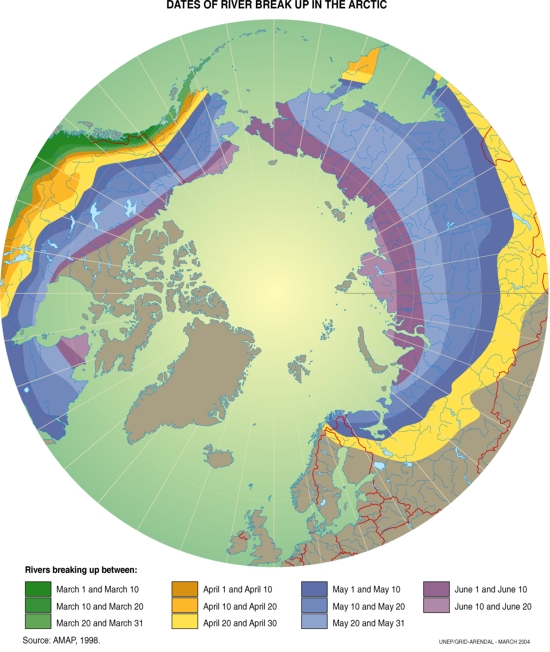 Arctic river ice (a) freeze-up dates and (b) break-up