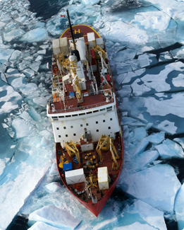 CCGS Amundsen breaking sea ice