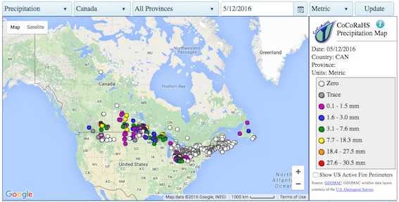 Screenshot of the COCORAHS interface