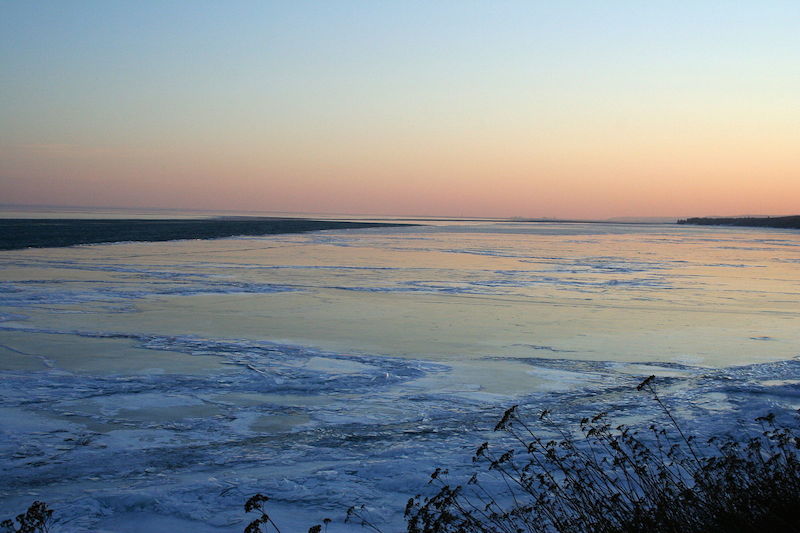 Lake ice in the sunset